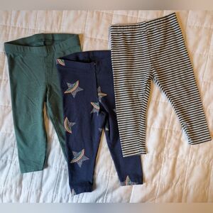 Cat & Jack Kids' Green, Navy, and Striped Leggings - Bundle of 3 (6-12mths)